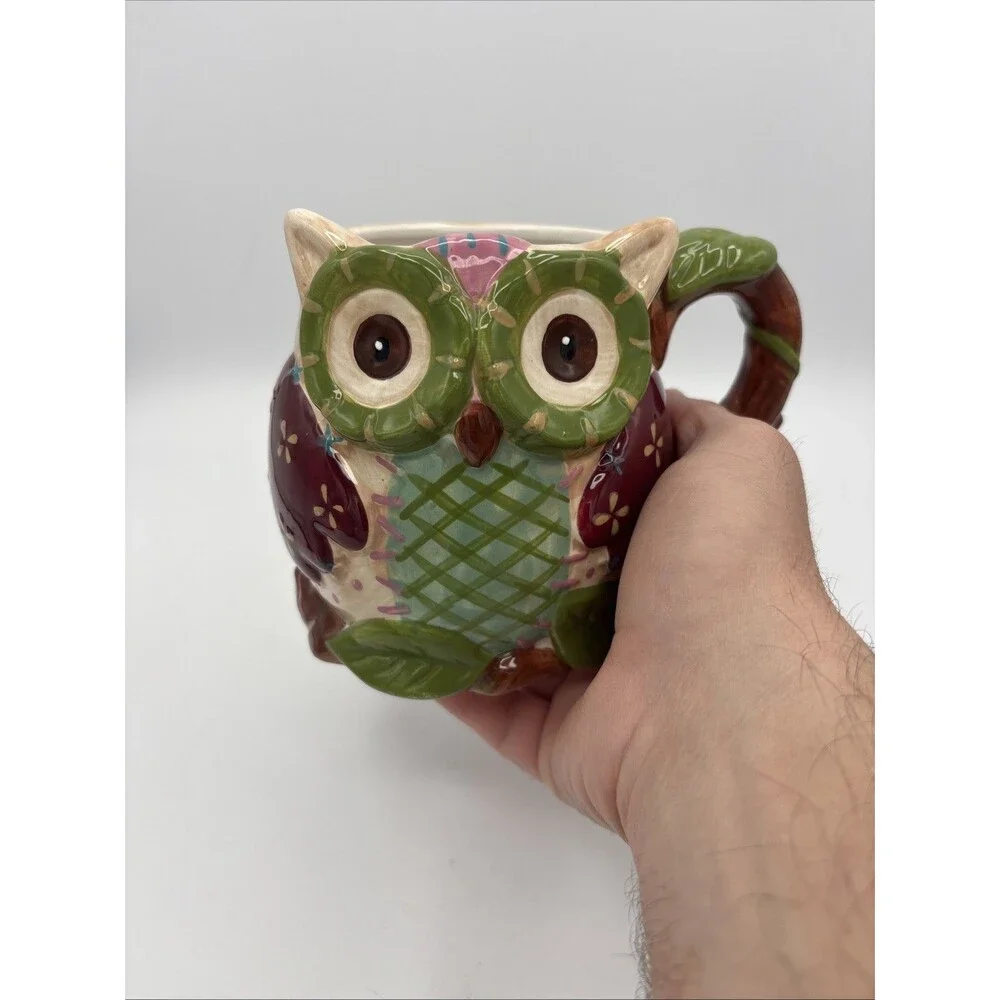 Pier One Imports Hand Painted Cup 24oz Dolomite OLLI THE OWL Lg Coffee Mug